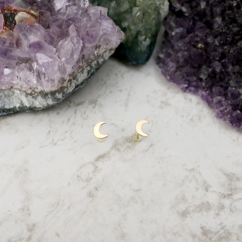 Celestial Pair // Moon Stud, Gold Filled, Gifts for Her, Bohemian Jewelry // BH-E013