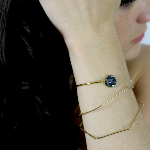 Own It // Hexagon Black Druzy Bracelet, Silver or Gold, Healing Stone // BH-B006