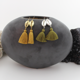 Just Beachie // Cowrie Shell Tassel Earrings, Silver or Gold,  Boho Jewelry // BH-E020