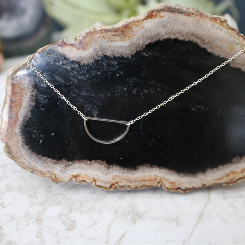 Just a Bit Off // Half Circle Geo Necklace, Gold or Silver Chain, Off Center Necklace // BH-N008