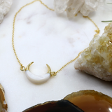 Force // White and Gold Crescent Moon Necklace, Boho Necklace // BH-N036-G