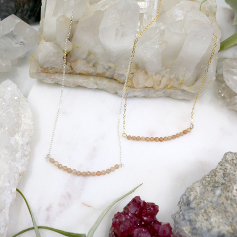 Sunlock // Moonstone Chip Necklace, Peach Stone, Gold or Silver // BH-B037