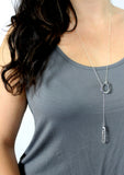 Crystal Clear // Silver Lariat Necklace w Black Quartz Druzy, Crystal Point, Boho Jewelry // BH-N007-S