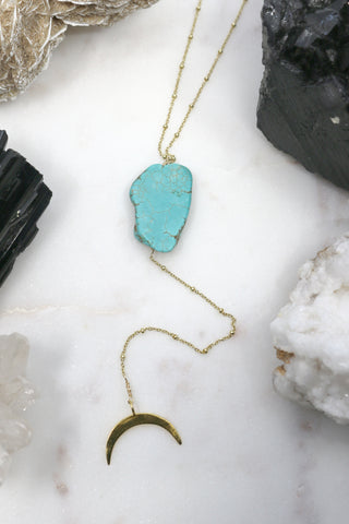 Green Tide // Turquoise Chunk Crescent Necklace, Silver, Gold Fill, Handmade // BH-N026