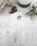 Crystal Clear // Silver Lariat Necklace w Black Quartz Druzy, Crystal Point, Boho Jewelry // BH-N007-S