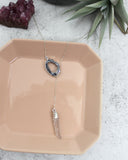 Crystal Clear // Silver Lariat Necklace w Black Quartz Druzy, Crystal Point, Boho Jewelry // BH-N007-S