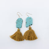 Desert Luck // Turquoise Chunk Tassel Earrings, Gold or Silver, Boho Jewelry // BH-E021