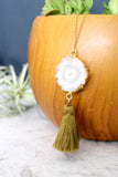 Fringe Strength / White Druzy Tassel Necklace, Unique Necklace, Gold Filled Chain // BH-N029